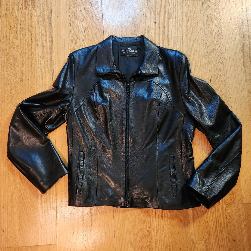 Mitici Anni 60 Florence Women's Black Moto Jacket Leather Zip Lined Sleek & Edgy